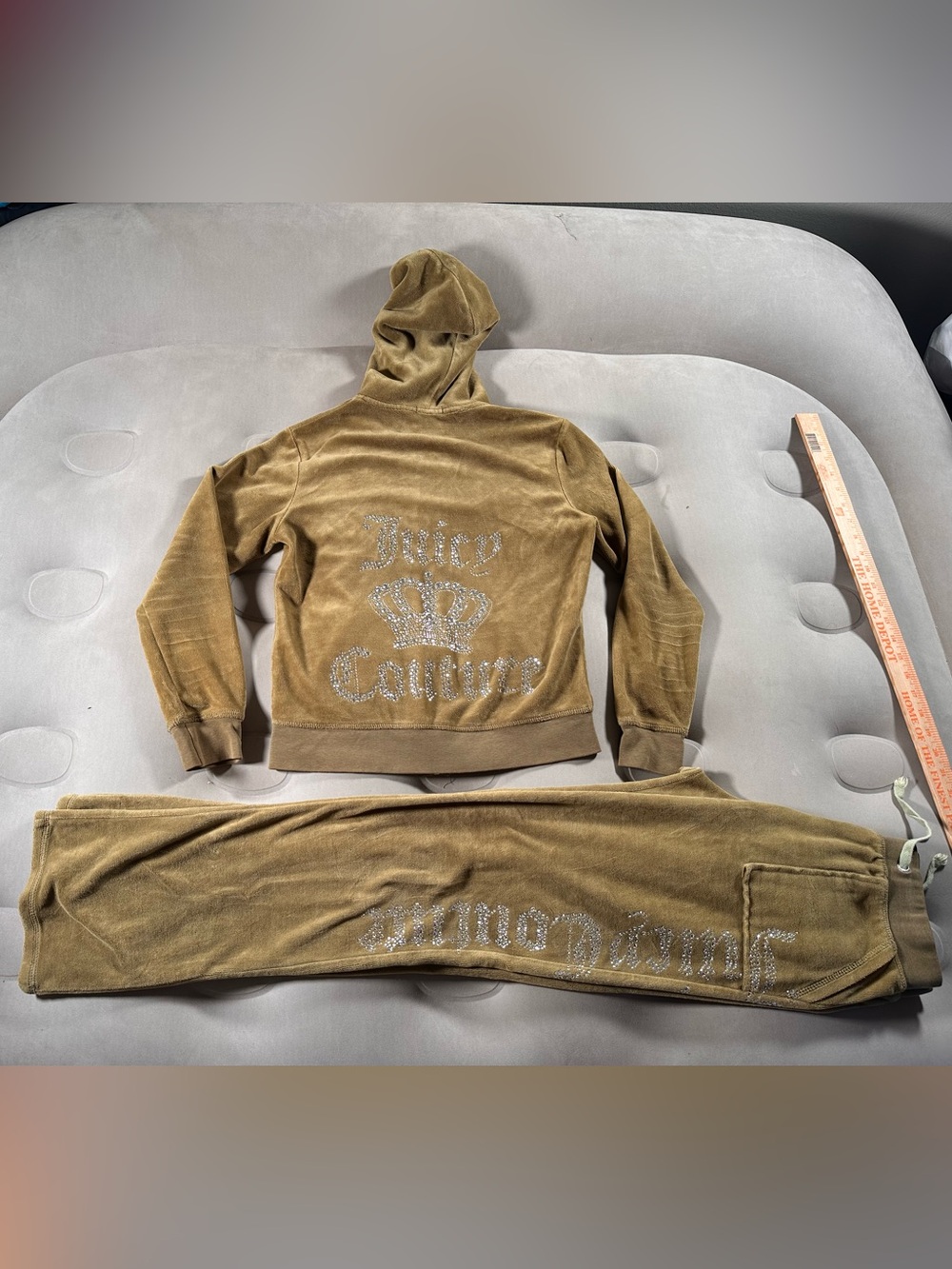Juicy Couture Vintage Velour Track Suit Y2K Retro Olive Tan USA Made Med Rare